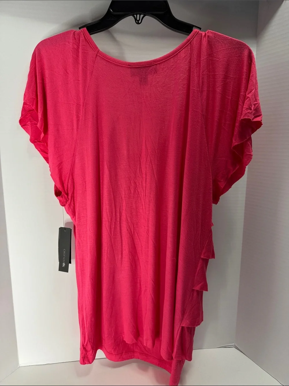 AB Studio Hot Pink Ruffle Front Tunic Top - Picture 2 of 6